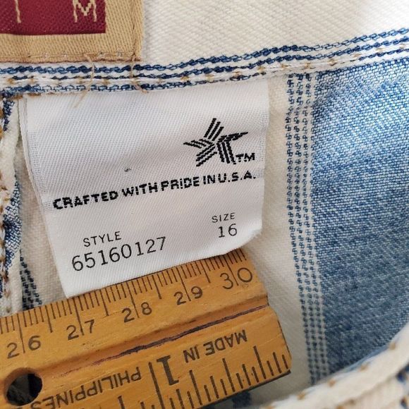 Vintage Striped Shorts 16 Womens Denim Forelli USA Mom Jorts Cotton 90s Wide Bag - Picture 6 of 13